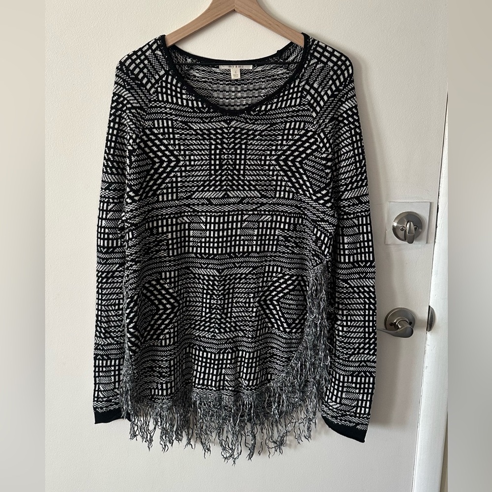 miami Black & White Fringe Knit Pullover
